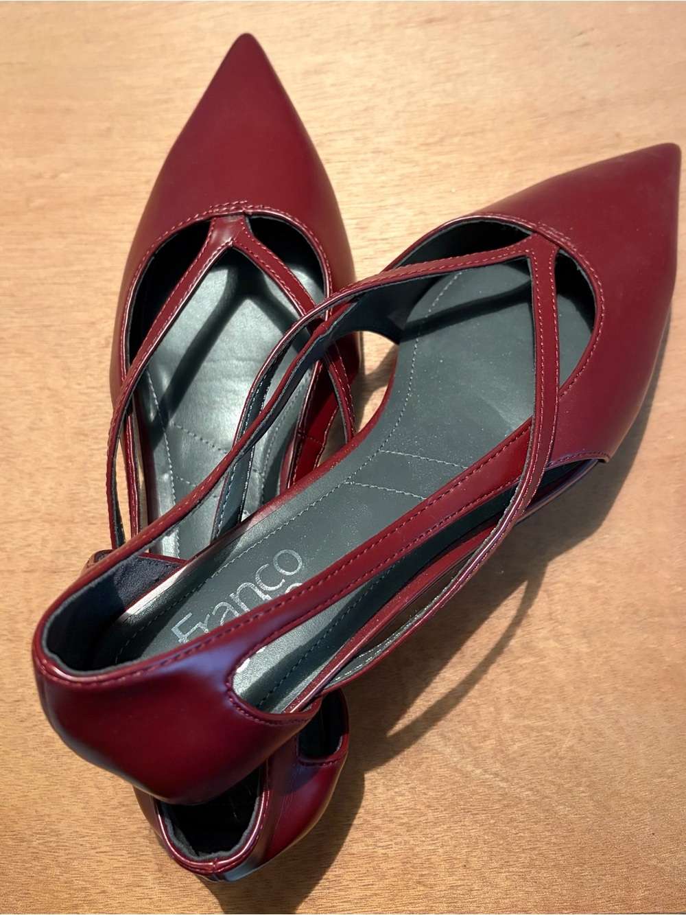 Franco Sarto Burgundy Pointed Toe Strappy Flats